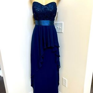 Juno Navy strapless sequin top dress gown